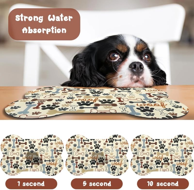 Zoeeya Dog Food Mats for Floors Waterproof, Pet Feeding Absorbent Water Bowl Mat Cat Placemats Beige Bone Shape 23.6 * 15.7 inch - Image 2